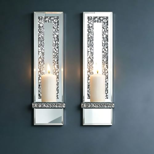 Mirrored Candle Sconces with Acrylic Diamond (2 Count)