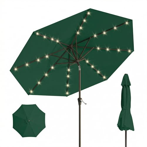 10FT Solar Umbrella 32 LED Lighted Patio Umbrella Table Market Umbrella w