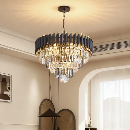 Crystal Chandelier 24Inch 5 Tiers Smoke Grey and Gold 10 Lights