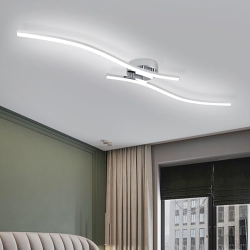 28W Chrome Linear Ceiling Light Modern LED Ceiling Light Fixture 6000K Aluminum 39.37Inch Long Ceiling Lamp for Hallway