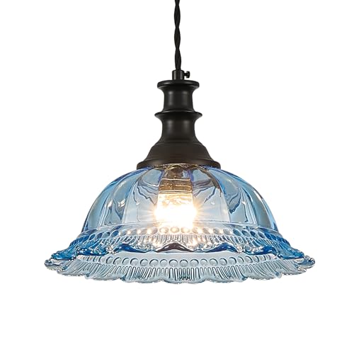 Blue Glass Pendant Lights Modern Pendant Lighting Fixtures 11.8 in Hanging Lamp for Kitchen Island Bedroom Dining Room Coffee Shop Hallway Hotel Living Room