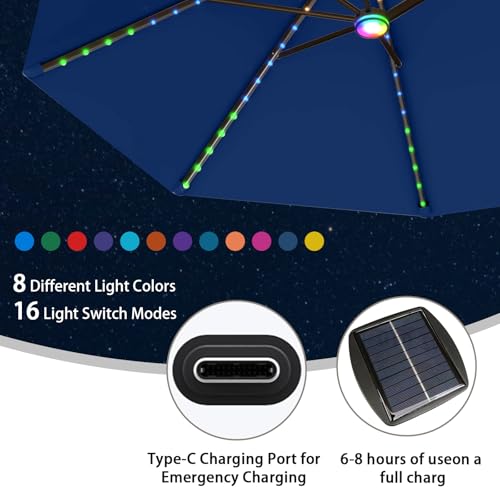 15FT Large Rectangular Patio Umbrella with Solar Lights