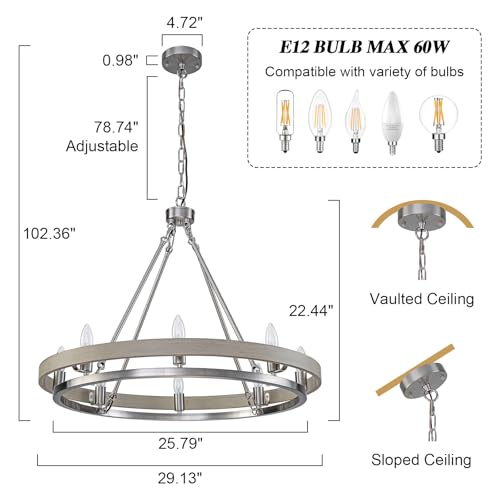 29" Brushed Nickel Wagon Wheel Chandelier