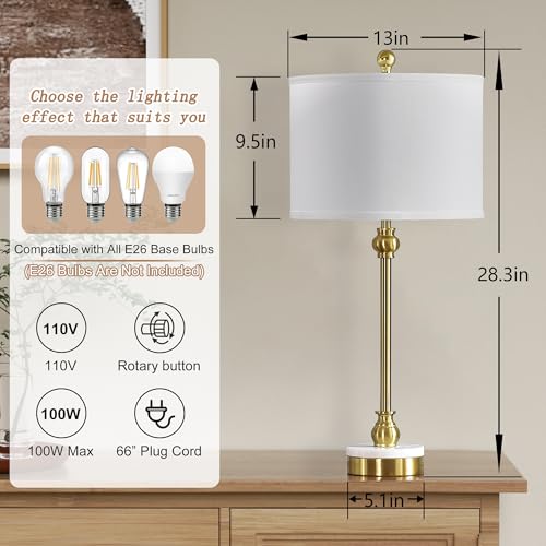 Brass Gold Buffet Table Lamps Set of 2 for Living Room (2 Count)
