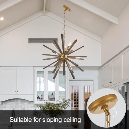 9 Light Wood Sputnik Chandelier for Entryway (9 Count)