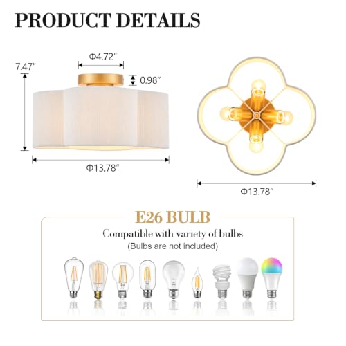 Boho Rattan Semi Flush Mount Ceiling Light Fixture