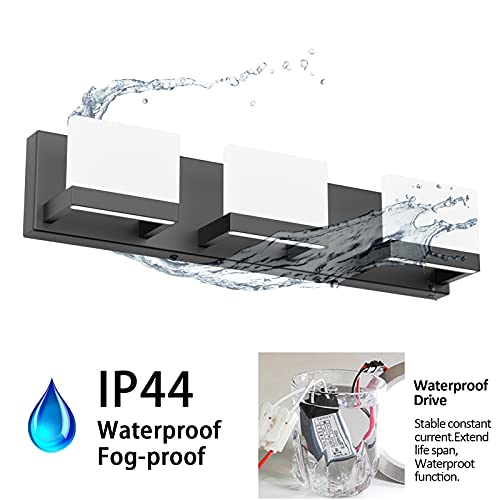 3 Lights Black Dimmable LED Vanity Light for Bathroom Up and Down Black Modern Bathroom Wall Light Fixtures Over Mirror