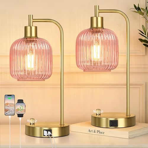 Pink Glass Table Lamps Set of 2 (2 Count)