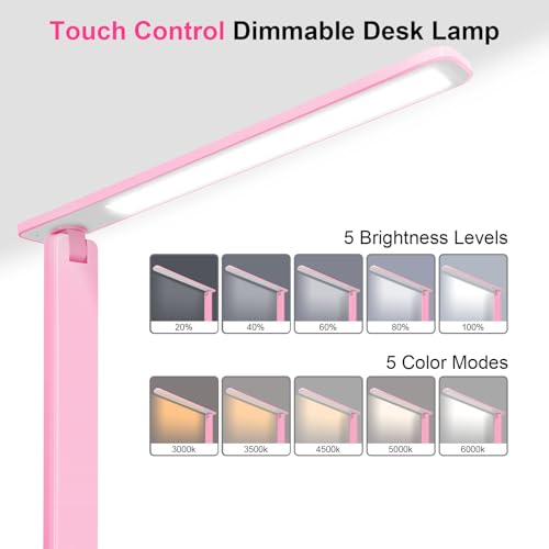 LED Desk Lamp Dimmable Table Lamp Reading Lamp with USB Charging Port