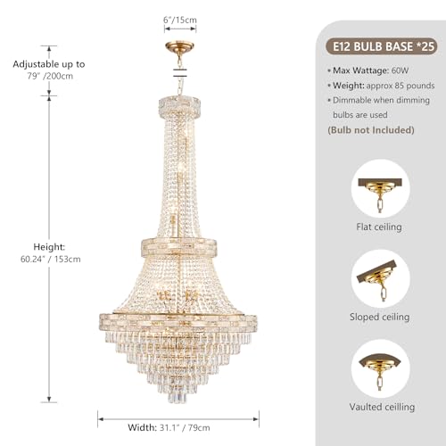 25 Light Gold Crystal Chandelier