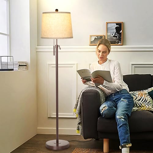 Modern Floor Lamp Adjustable Height Standing Lamp Tall Lamp with 3 Color Temperatures Floor Lamps for Living Room Bedroom Office Beige Shade Bulb Included