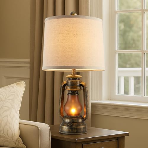 Set of 2 Farmhouse Lantern Table Lamps for Living Room with 2 USB Charging Ports (2 Count)