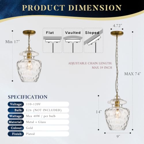 Farmhouse Gold Glass Pendant Light