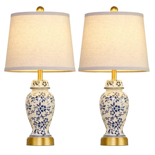 Chinoiserie Ceramic Table Lamps Set of 2 for Bedroom Bedside (2 Count)