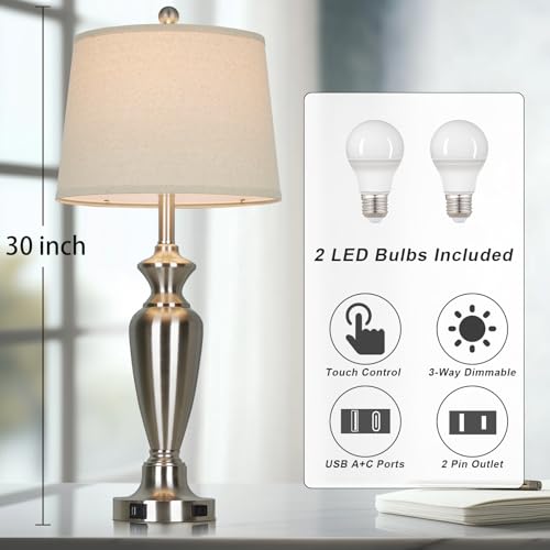 30" Tall Silver Table Lamps Set of 2 for Living Room (2 Count)
