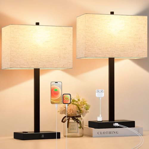 21" Set of 2 Table lamp with USB A+C & AC Outlets (2 Count)