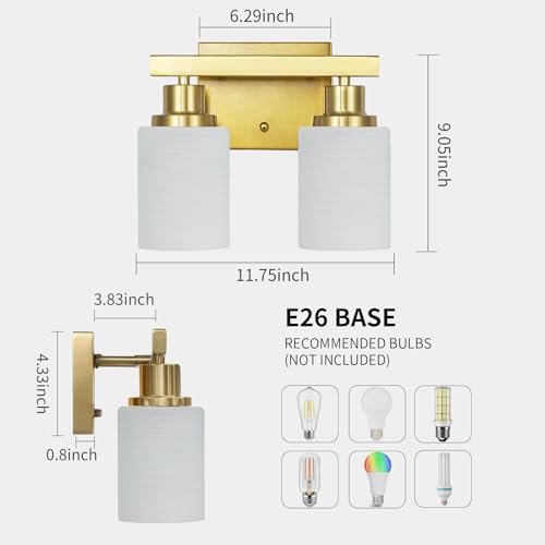 2 Light Gold Bathroom Light Fixture Vanity Light Over Mirror 10.6in