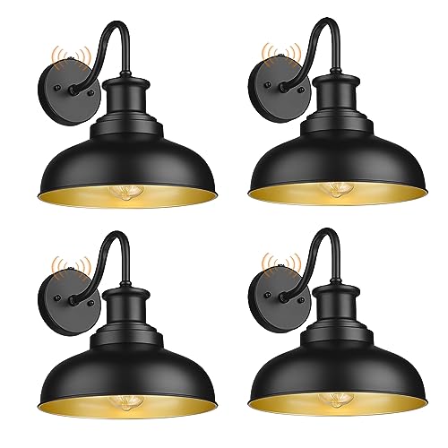 Dusk to Dawn Outdoor Barn Lights Outdoor Wall Sconces Farmhouse Exterior Wall Mount Light Vintage Outside Lighting Fixture Industrial Black Lanterns for Porch Garage Shed Patio (4 Count)