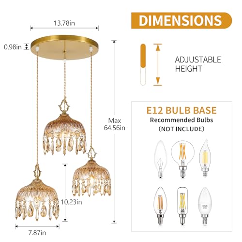 3 Light Glass Pendant Light Crystal Hanging Light Fixtures