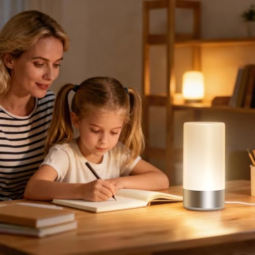Table Lamp Bedside Touch Control Lamp for Bedroom 3 Level Dimmable Warm White Lights with 256 RGB Color Mode Modern Deisgn Smart Nightstand Desktop LED Lamps Portable for Read
