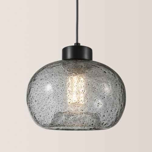 8.6" Black Grey Globe Seeded Glass Kitchen Island Pendant Light