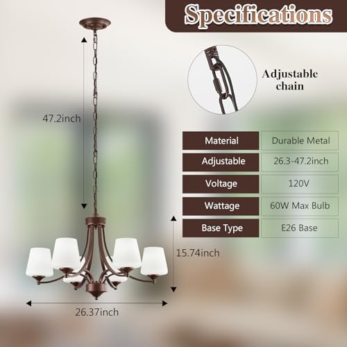 Oil Rubbed Bronze Farmhouse Chandelier for Dining Room Hanging Lighting Fixtures 6