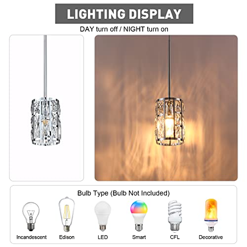 Modern Crystal Pendant Light Fixture Chrome Finish Hanging Lighting Crystal Chandelier for Kitchen Island Dinning Room Living Room Hallyway Porch Bedroom Lamp