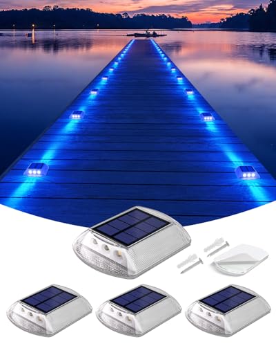 Blue Solar Dock Lights for Outside IP68 Waterproof Led 4 Pack (4 Count)