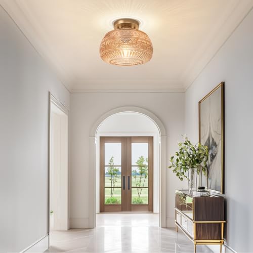 Antique Amber Glass Flush Mount Ceiling Light Fixtures