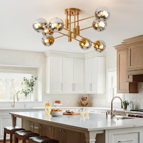 8 Lights Modern Gold Sputnik Ceiling Light Fixture for Living Room