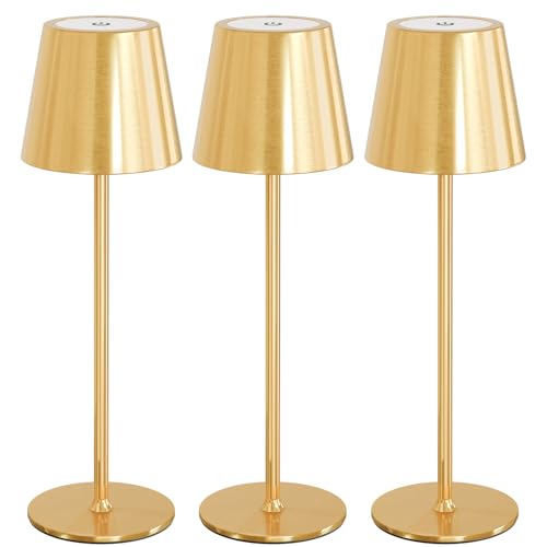 3 Pack Cordless Table Lamp Rechargeable 5000mAH Battery Operated Lights Touch Control LED Portable Desk Lamps 3 Color Dimming for Outdoor Coffee Bedroom Kitchen (3 Count)