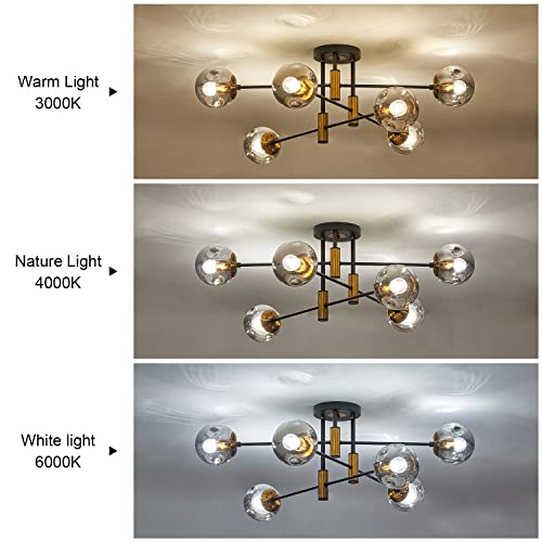 6 Light Sputnik Ceiling Light Fixture Mid Century Black and Gold Chandelier