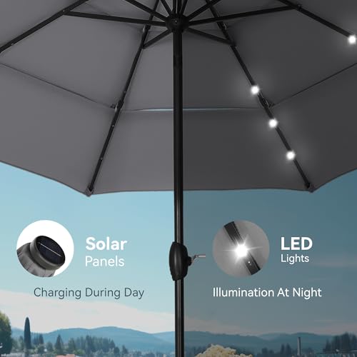 10ft 3 Tier Outdoor Patio Umbrella with 24pcs LED Lights
