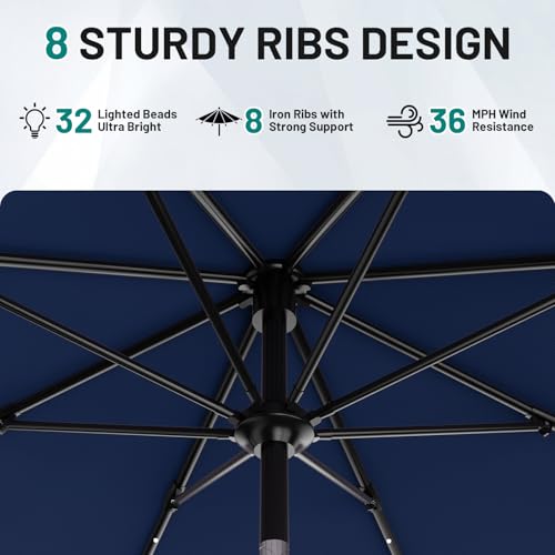 9FT Patio Umbrella with Solar Lights