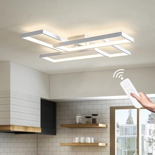 Modern LED Ceiling Light Fixture White Flush Mount Ceiling Light Dimmable 26" Bedroom Lights for Ceiling with Remote Control 48W Kitchen Ceiling Light Fixtures for Hallway 3000K
