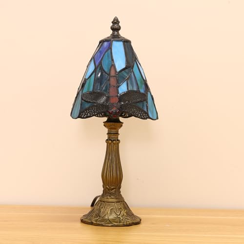 Tiffany Small Lamp Blue Dragonfly Stained Glass Bedside Nightstand Table Lamp