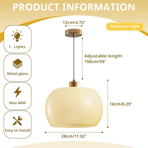 Mid Century Chandelier Light 3 Pack Kitchen Island Light Fixtures Milk Yellow Glass Shade Gold Adjustable Flush Mount Light for Living Room Entryway Bedroom