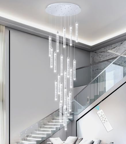 20 Lights Chandelier LED Dimmable Chandeliers for Entryway Flush Mount Ceiling Pendant Light Fixture Crystal Chandeliers for Living Room Chrome Finished Lighting Modern 156in High Ceiling Chandelier