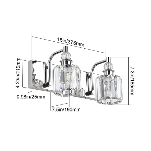 Crystal Vanity Lights 2 Lights Modern Crystal Chrome Bathroom Vanity Light for Bathroom Lighting Fixtures Over Mirror (2 Count)