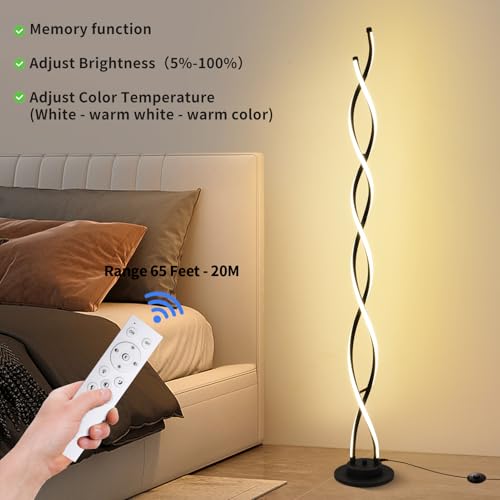 Modern Floor Lamps for Living Room Black 3‑Color Remote Dimmable