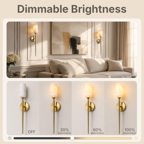 Natural Alabaster Wall Sconce Gold Marble Bathroom Vanity Sconce Dimmable