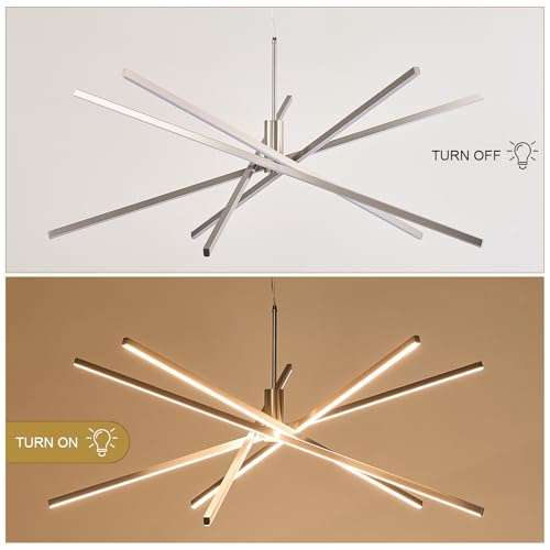 Big Sputnik Chandelier 48” Nickel High Ceiling Chandeliers Big Modern Remote Control Chandelier for Large Living Room Dining Room Foyer