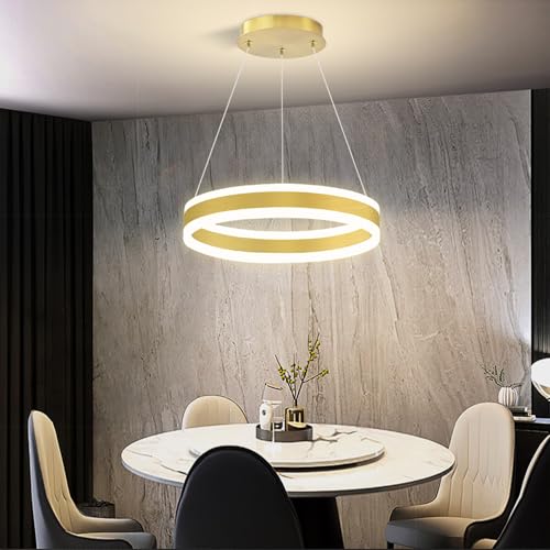 D15.7'' Modern Ring Chandelier for Dining Room LED Dimmable Pendant Lighting High Ceiling Chandelier for Living Room Foyer Bedroom Entryway 3000K