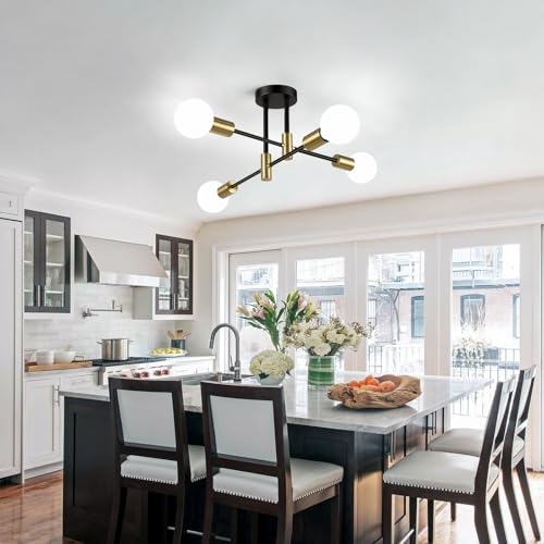 4 Light Modern Black and Gold Sputnik Chandelier