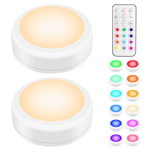 LED Puck Lights with Remote Control (2 Count)