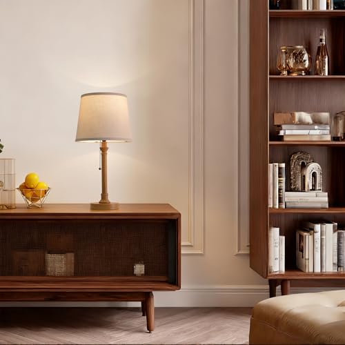 19.5" Wood Grain Rustic Table Lamps Set of 2 for Living Room Bedroom