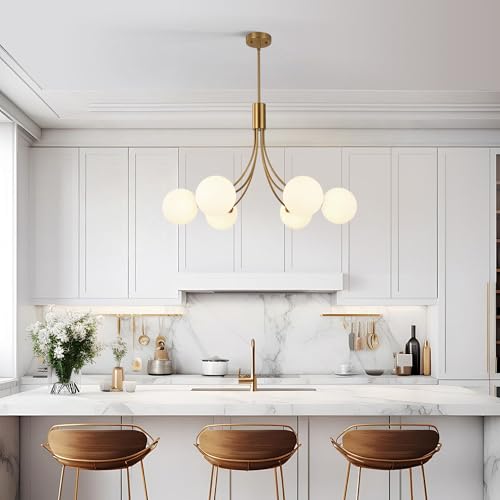 6 Light Modern Farmhouse Gold Chandeliers for Dining Room Light Fixture (6 Count)