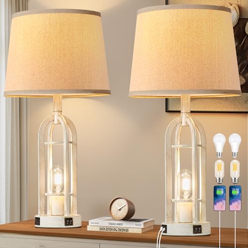 Farmhouse Table Lamps for Living Room Set of 2 (2 Count)
