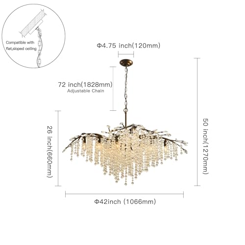 Large Vintage Farmhouse Branch Crystal Chandelier for Dining Room