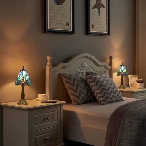 Tiffany Small Lamp Blue Dragonfly Stained Glass Bedside Nightstand Table Lamp